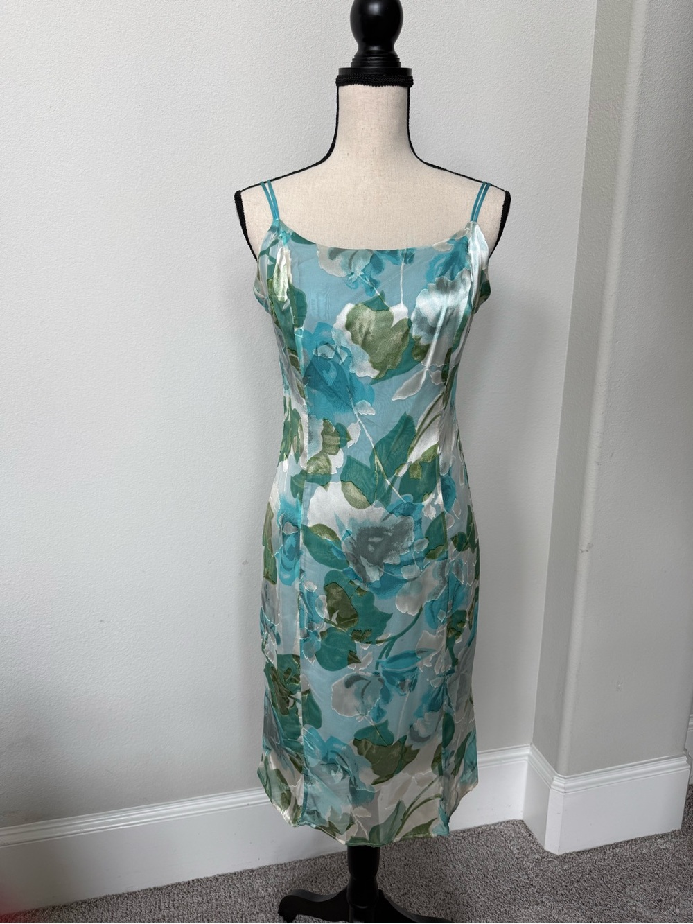 Vintage Vanessa Riley London Y2K Aqua Floral Slip Dress